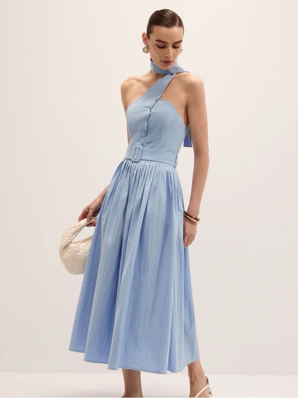 Commense Light Blue Halter Midi Dress with Belted Waist - Picture 4 of 6